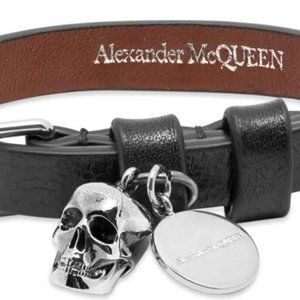 ALEXANDER McQUEEN 'Stud Single Wrap Skull Bracelet' Blk/Silver Made in ITALY NWT